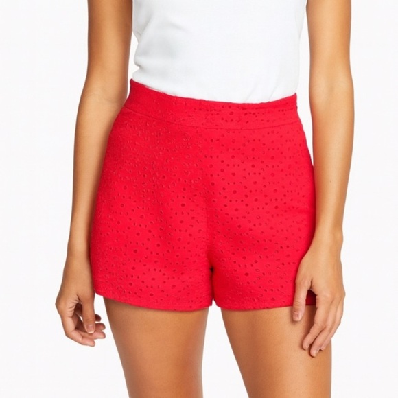 Forever 21 red shorts eyelet patterned zip up SZ SM high waisted lightweight - Picture 1 of 6